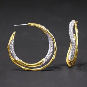 Alexis Bittar Solanales Gold Crystal Twist Hoop Earrings